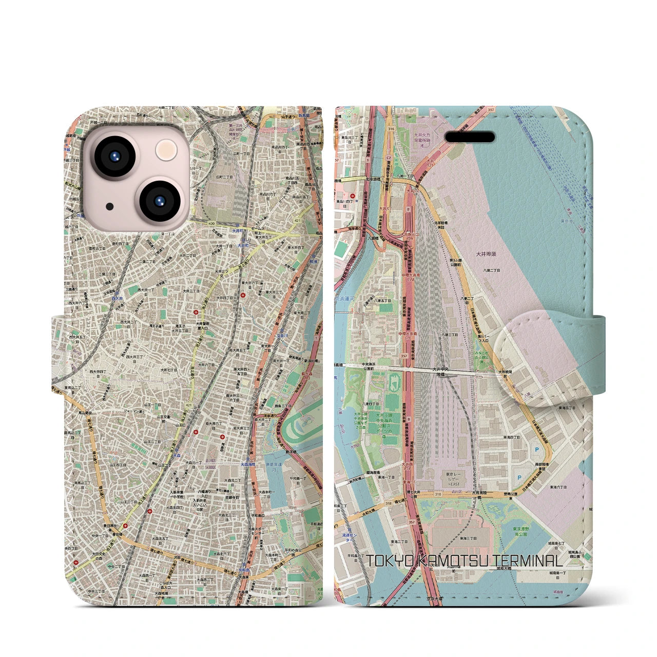 【東京貨物ターミナル(東京都)】地図柄iPhoneケース(手帳タイプ)ナチュラル・iPhone 13 mini 用