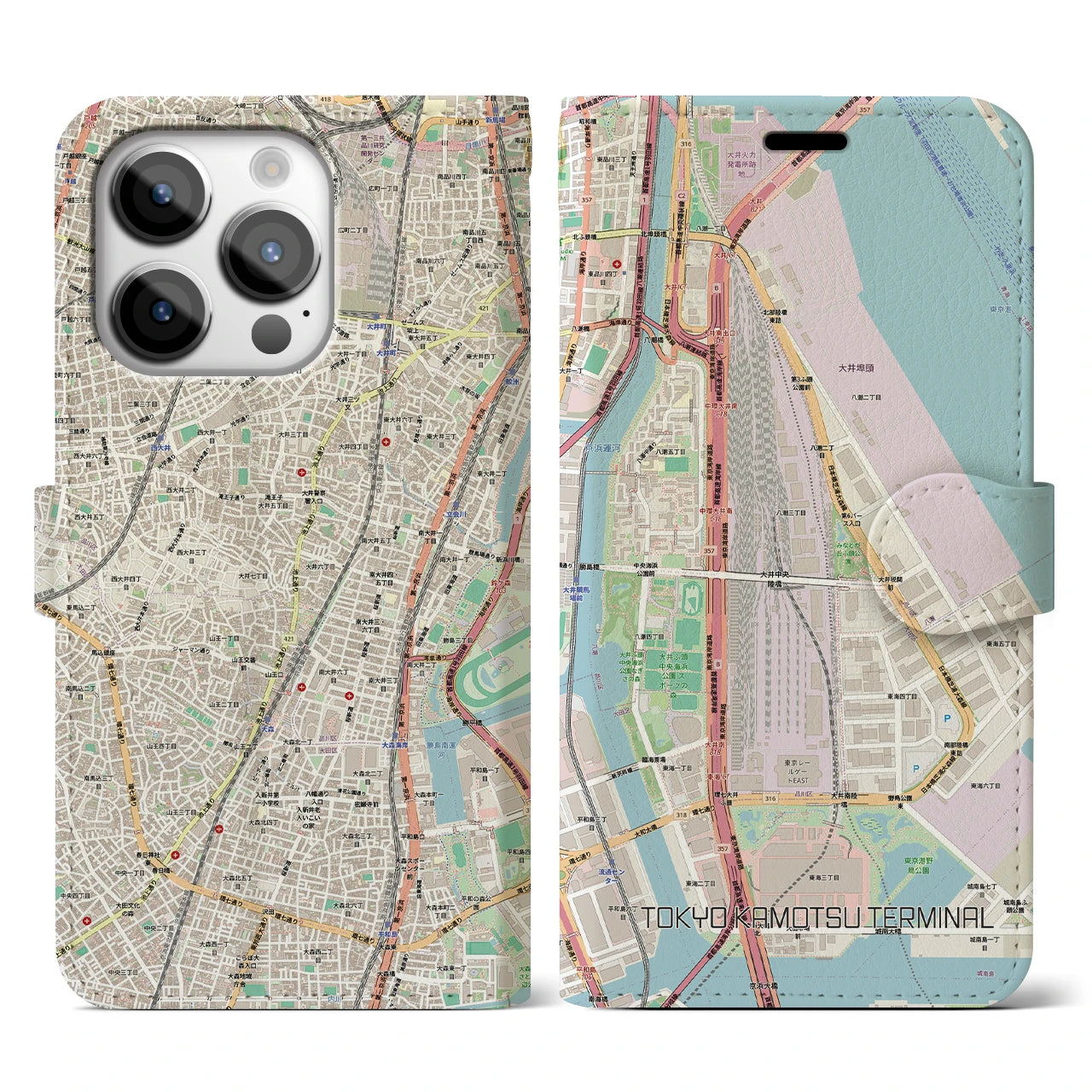 【東京貨物ターミナル(東京都)】地図柄iPhoneケース(手帳タイプ)ナチュラル・iPhone 14 Pro 用