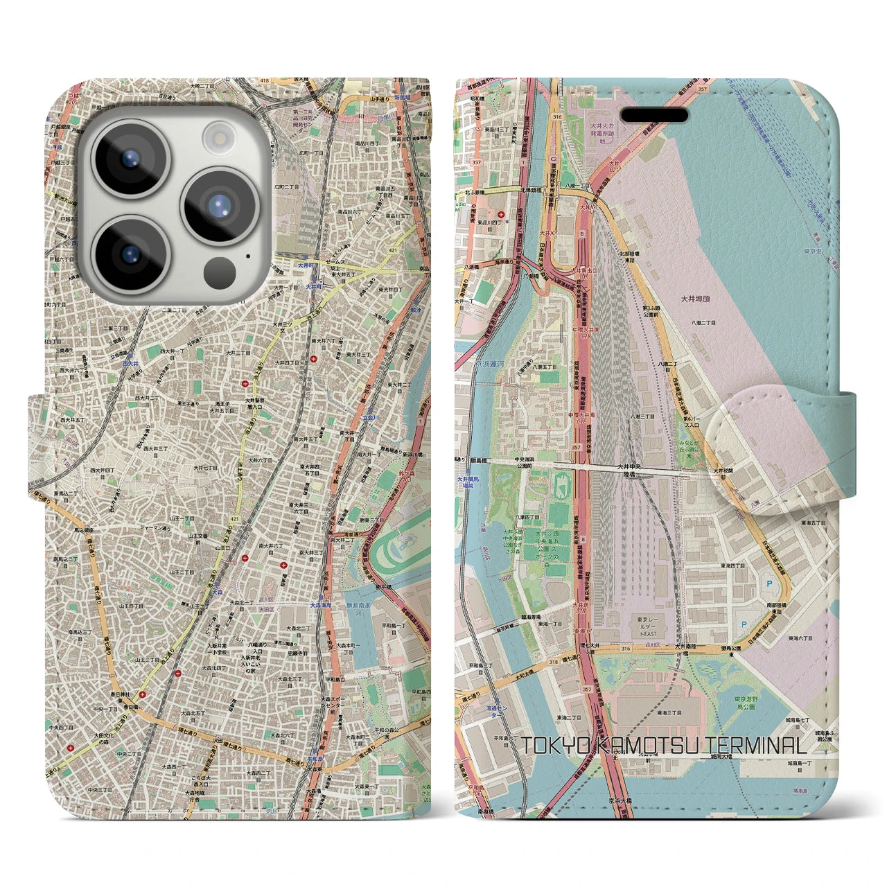 【東京貨物ターミナル(東京都)】地図柄iPhoneケース(手帳タイプ)ナチュラル・iPhone 15 Pro 用