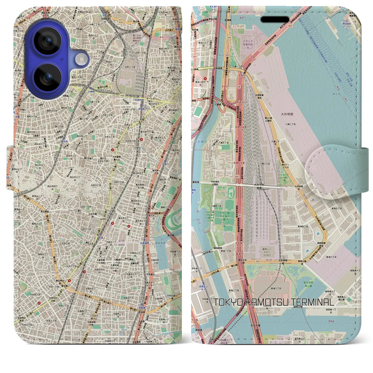 【東京貨物ターミナル(東京都)】地図柄iPhoneケース(手帳タイプ)ナチュラル・iPhone 16 Pro Max 用