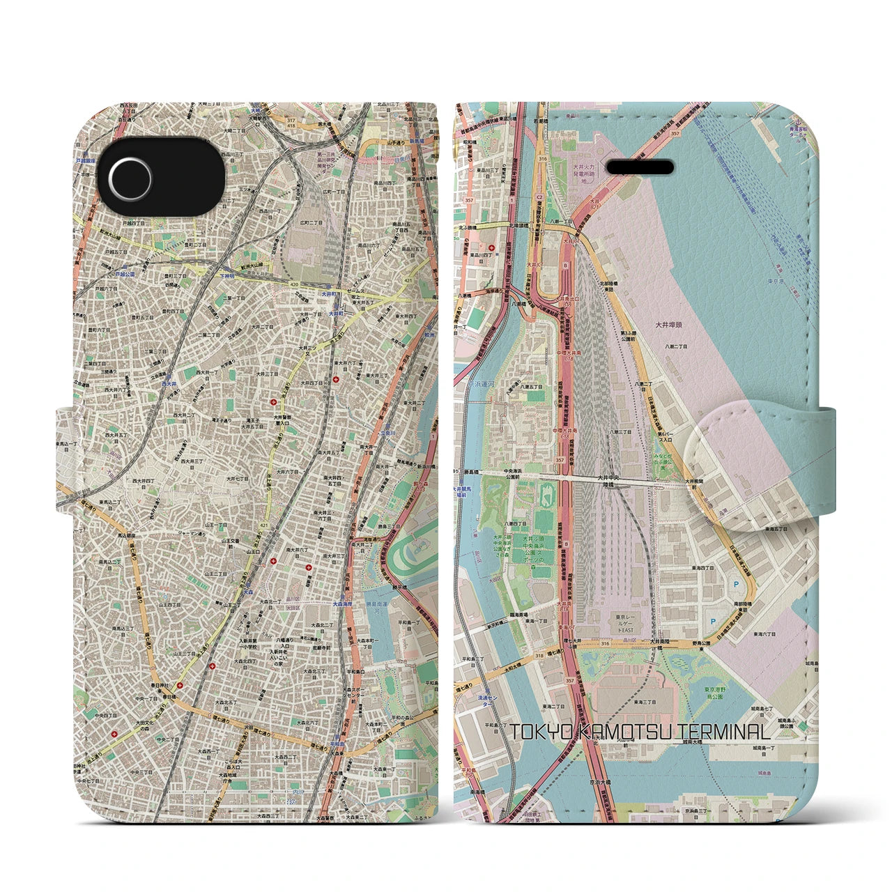【東京貨物ターミナル(東京都)】地図柄iPhoneケース(手帳タイプ)ナチュラル・iPhone SE(第3 / 第2世代) / 8 / 7 / 6s / 6 用