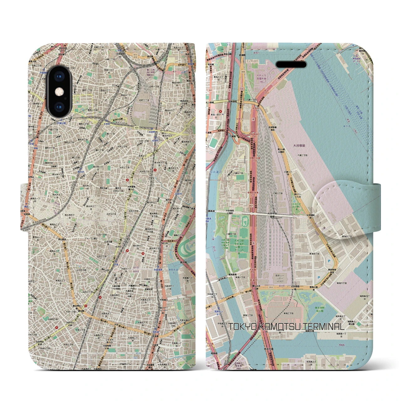【東京貨物ターミナル(東京都)】地図柄iPhoneケース(手帳タイプ)ナチュラル・iPhone XS / X 用