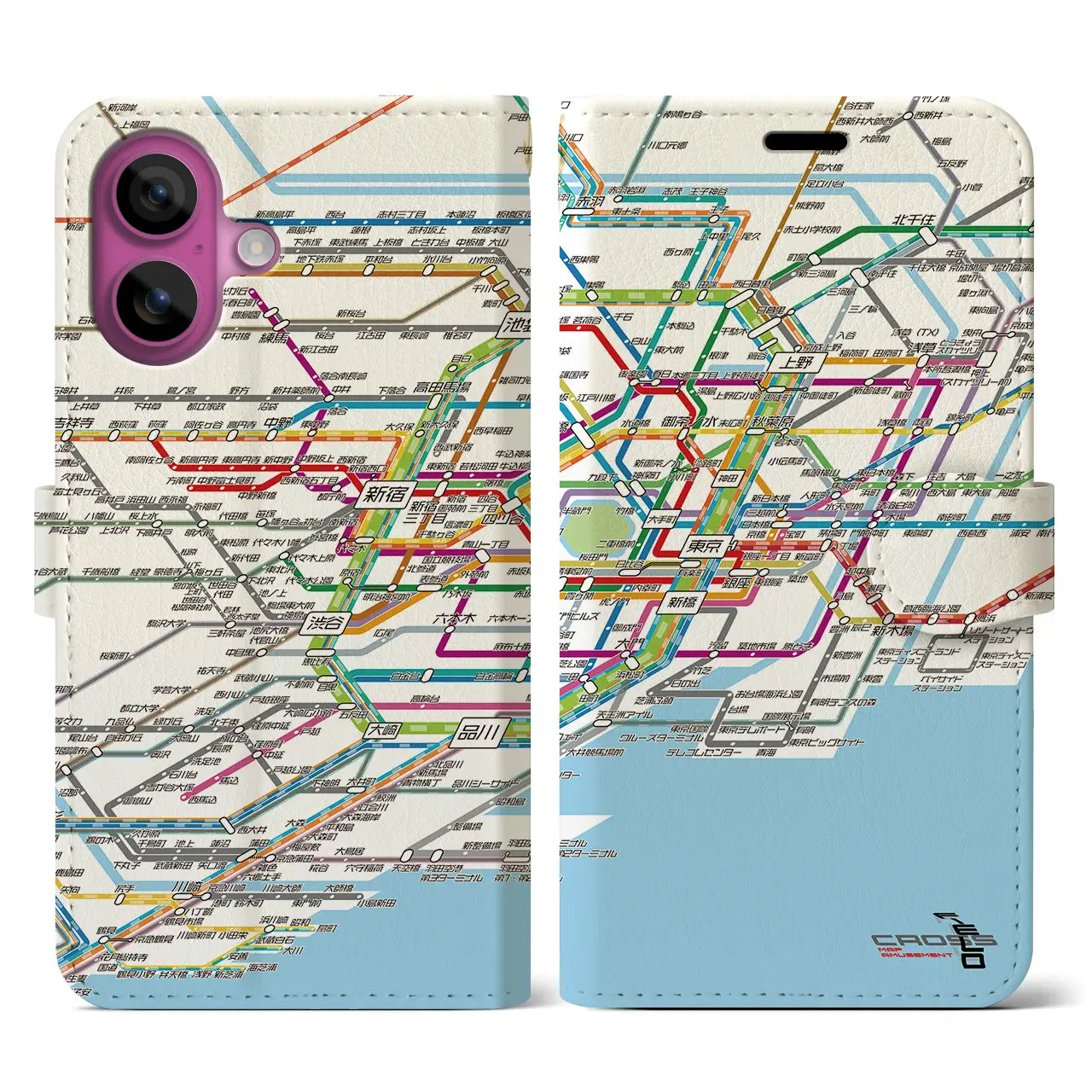 【東京路線図(東京都)】路線図iPhoneケース(手帳タイプ)ホワイト・iPhone 16 Pro 用
