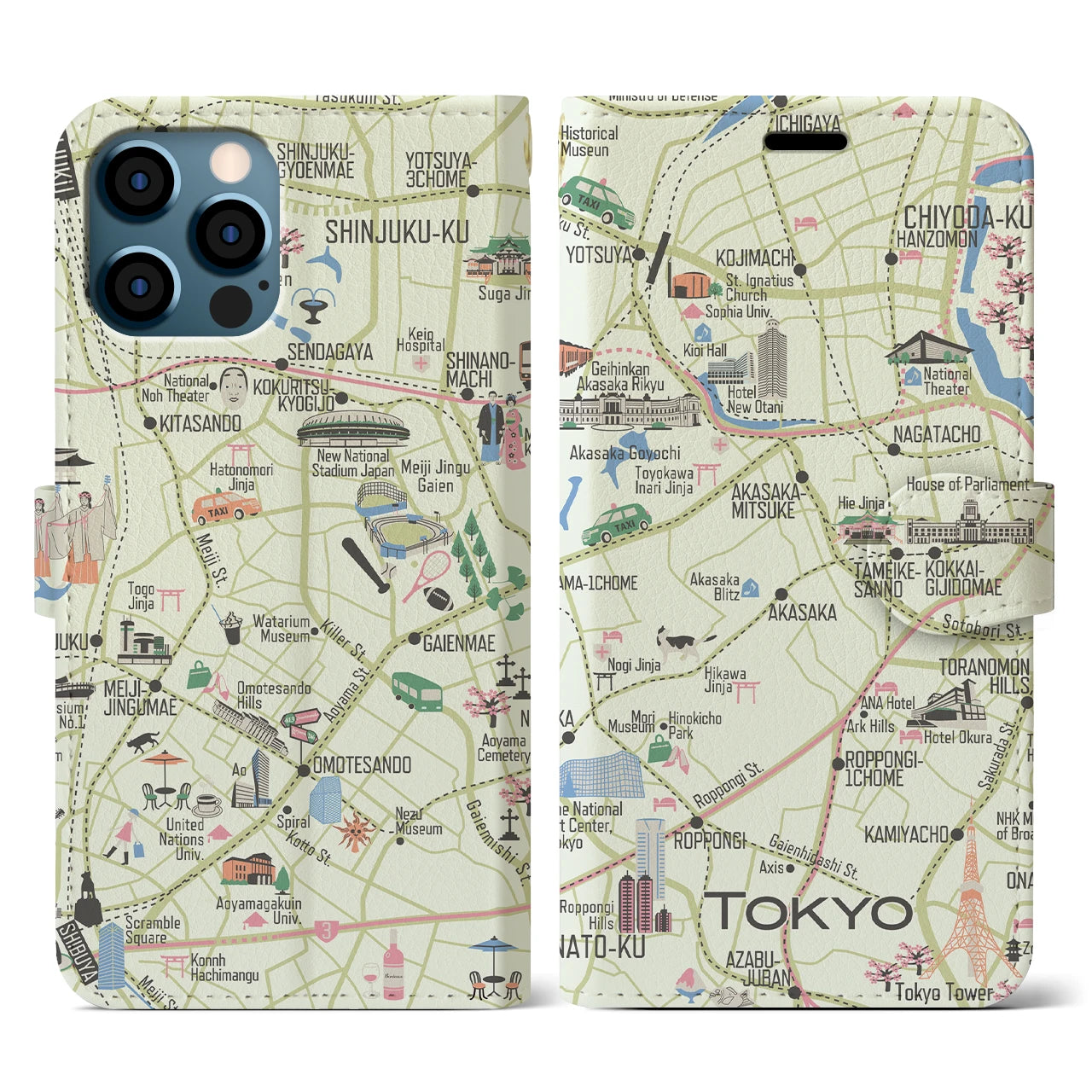 【東京都心西部】イラストマップiPhoneケース(手帳タイプ)