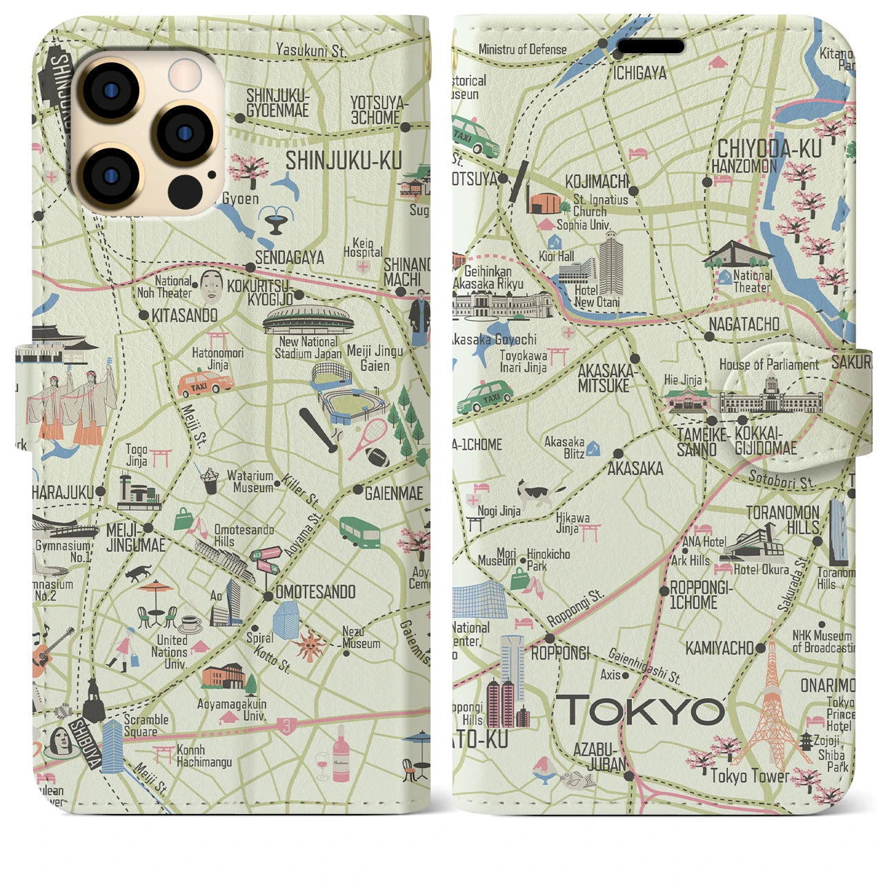 【東京都心西部】イラストマップiPhoneケース(手帳タイプ)