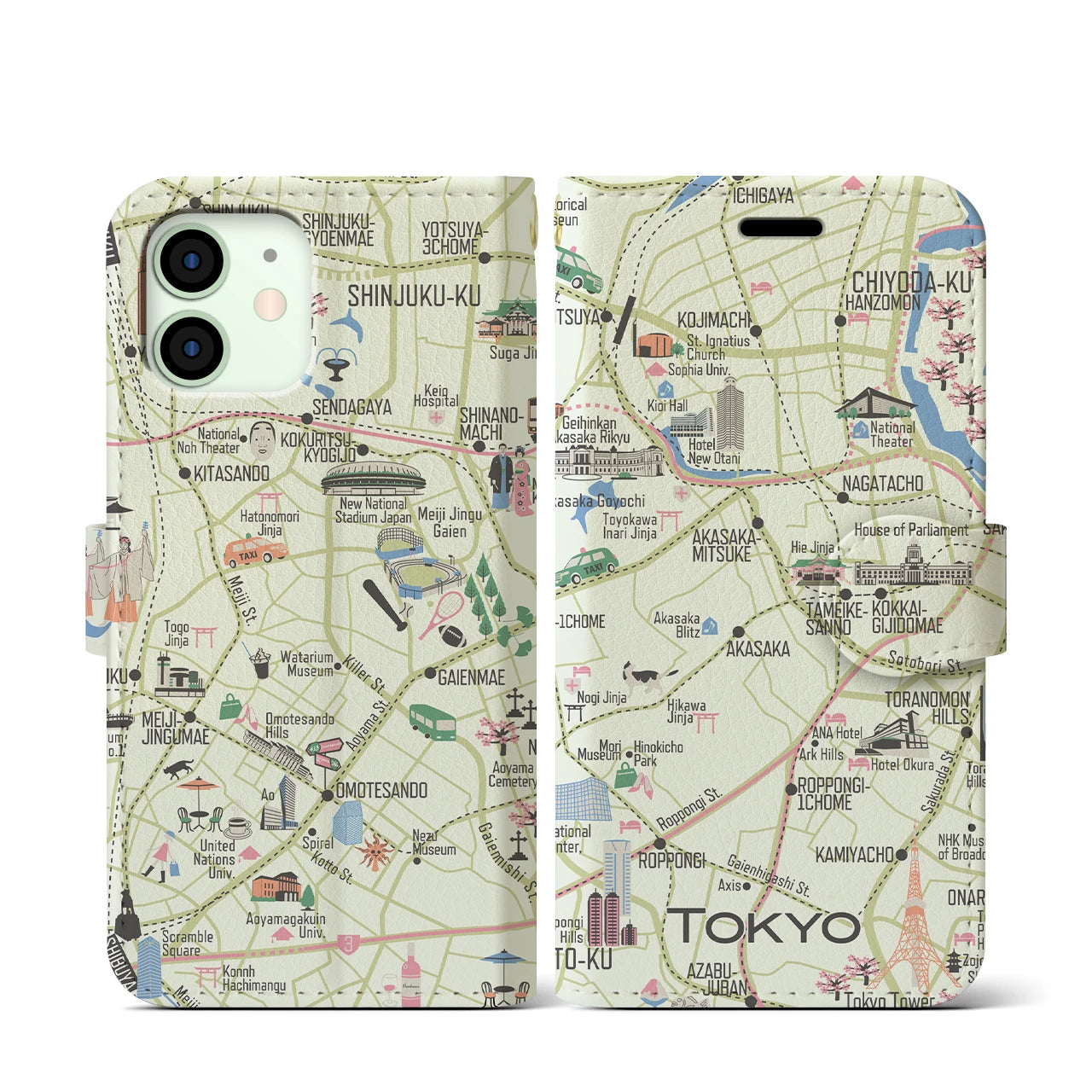 【東京都心西部】イラストマップiPhoneケース(手帳タイプ)