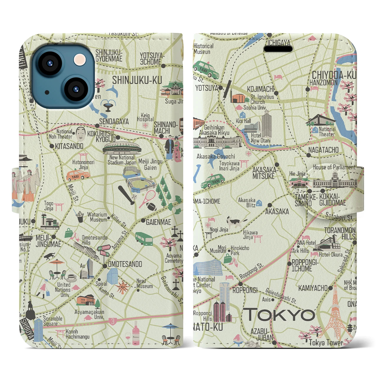【東京都心西部】イラストマップiPhoneケース(手帳タイプ)