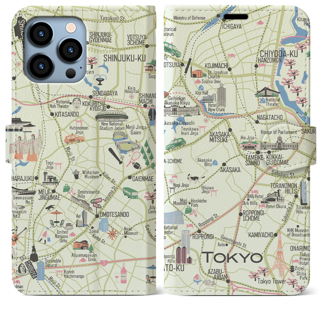 【東京都心西部】イラストマップiPhoneケース(手帳タイプ)