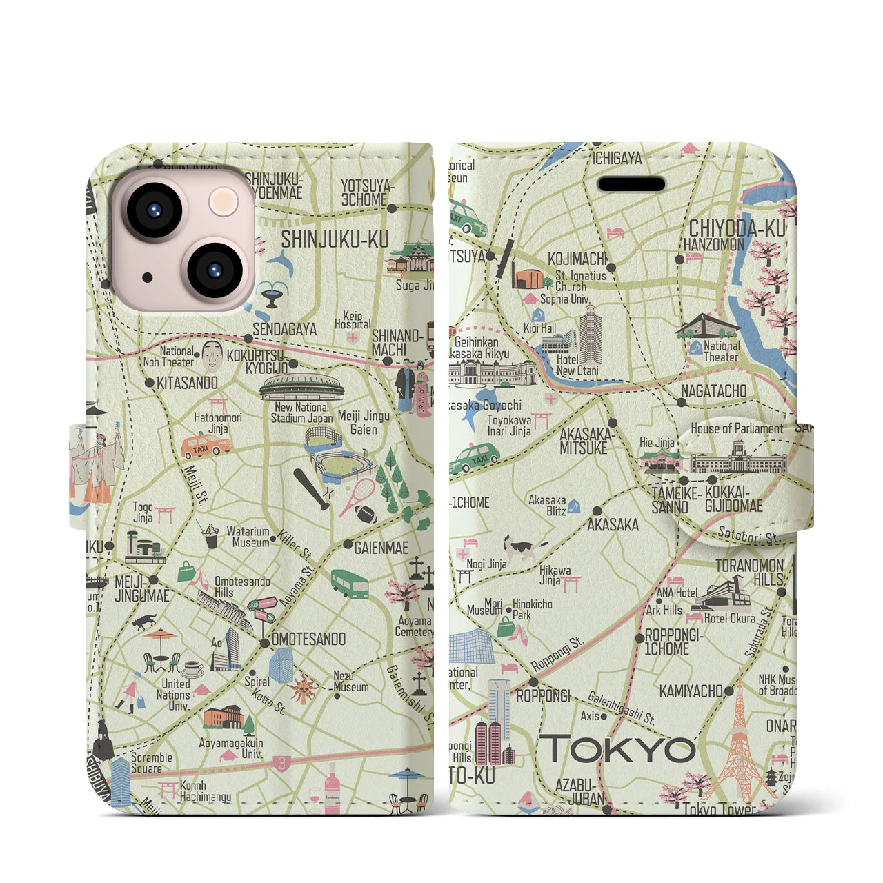 【東京都心西部】イラストマップiPhoneケース(手帳タイプ)
