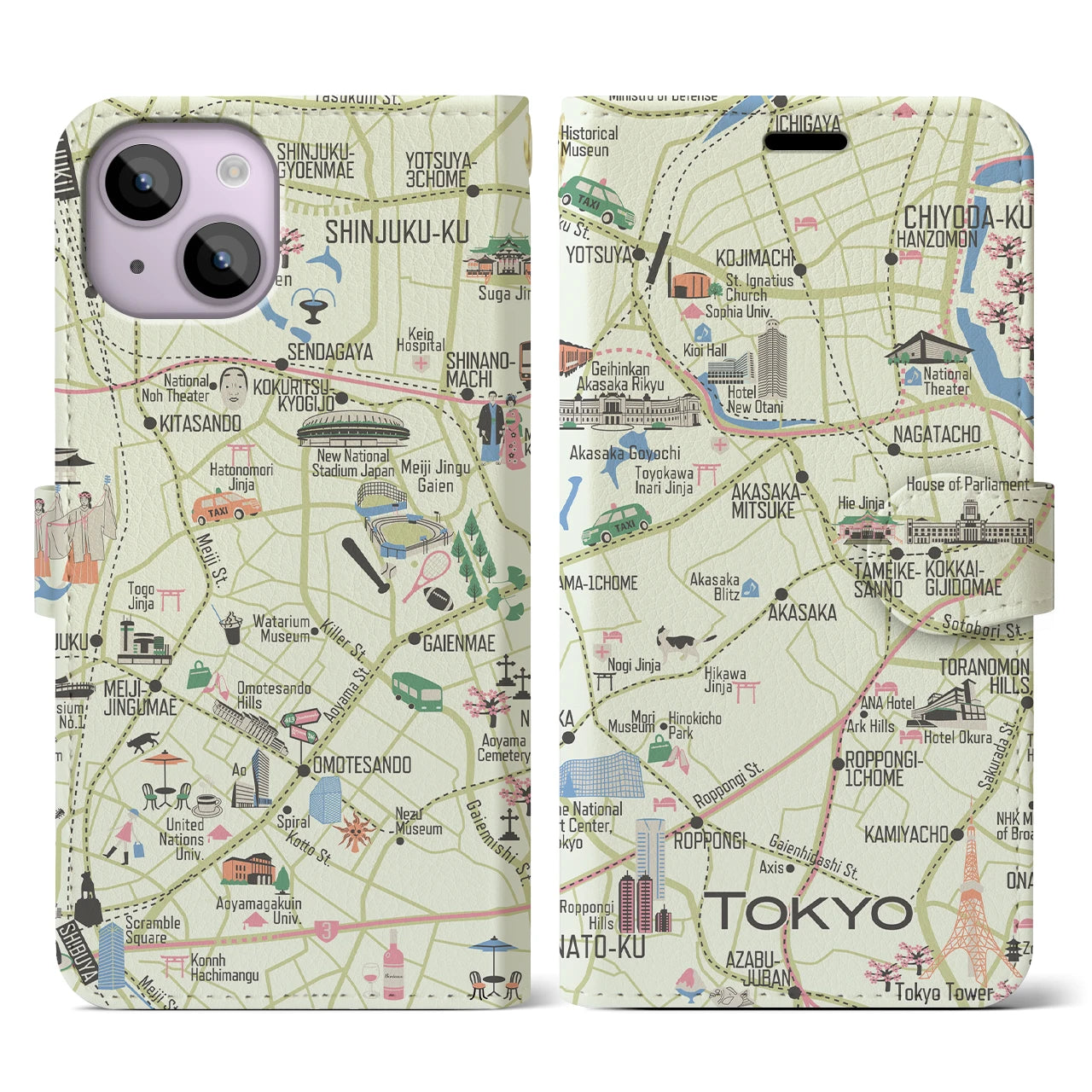 【東京都心西部】イラストマップiPhoneケース(手帳タイプ)