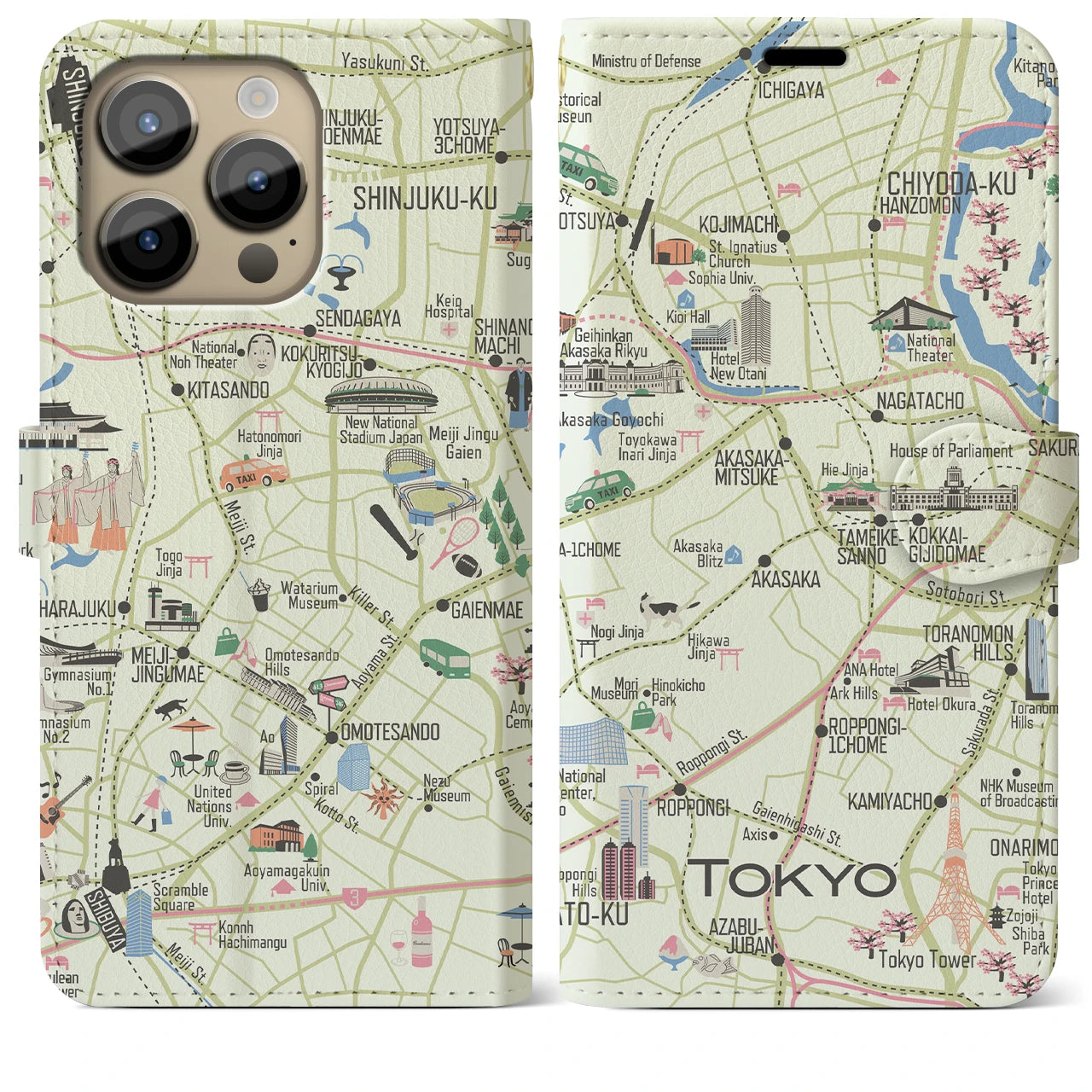 【東京都心西部】イラストマップiPhoneケース(手帳タイプ)