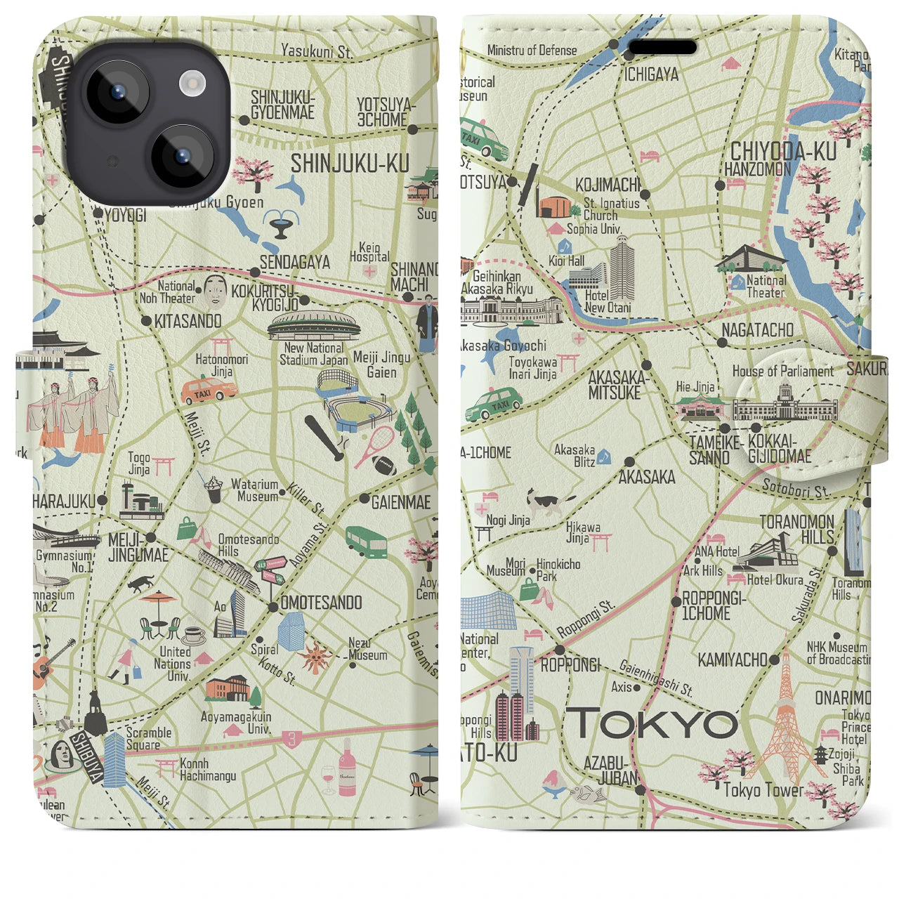 【東京都心西部】イラストマップiPhoneケース(手帳タイプ)