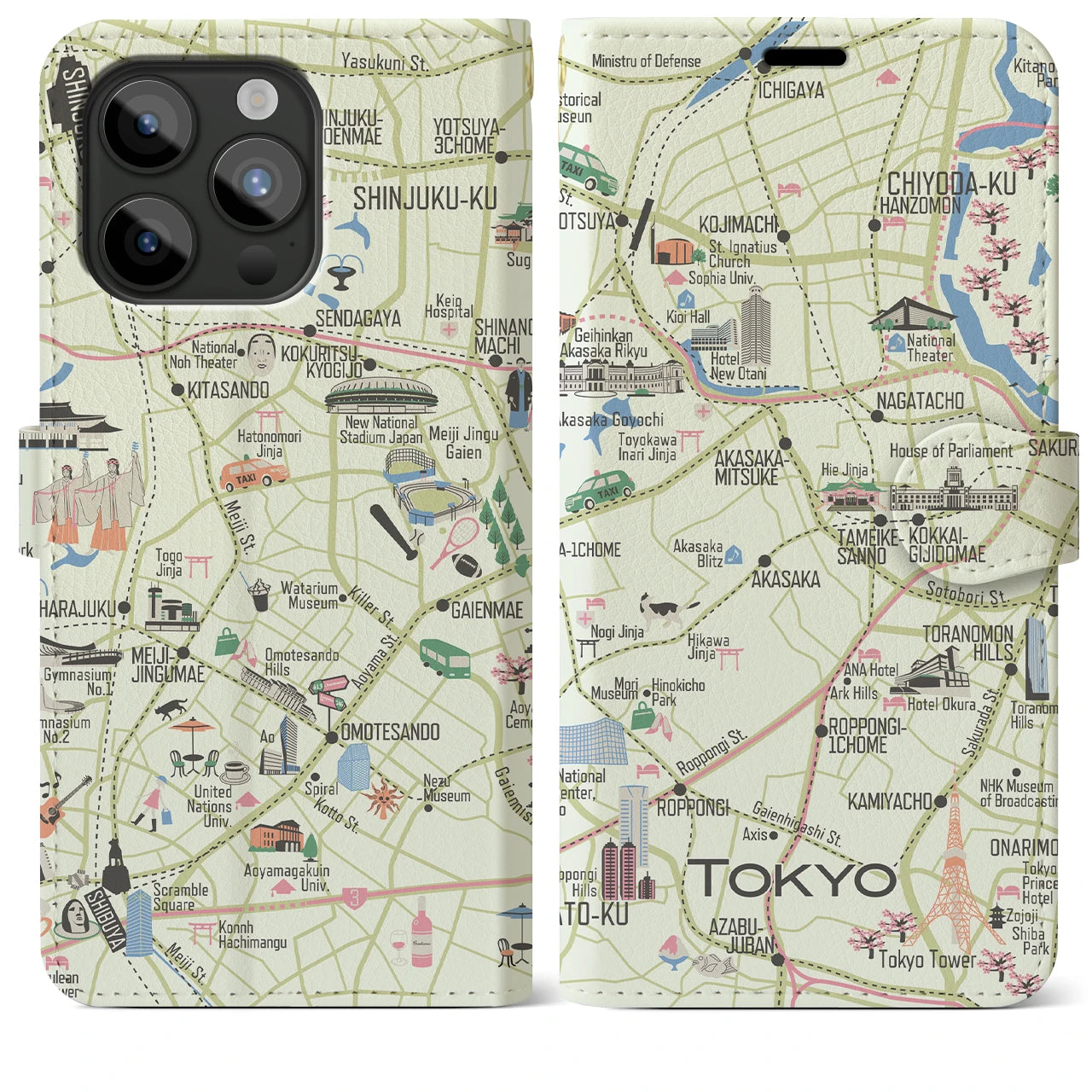【東京都心西部】イラストマップiPhoneケース(手帳タイプ)