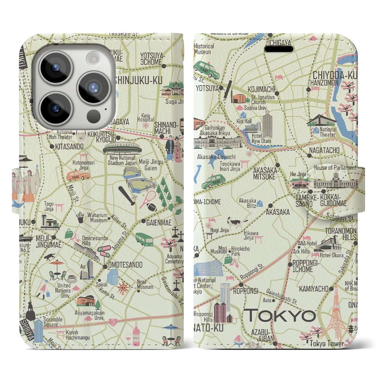 【東京都心西部】イラストマップiPhoneケース(手帳タイプ)