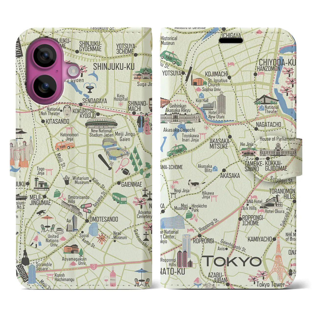 【東京都心西部】イラストマップiPhoneケース(手帳タイプ)