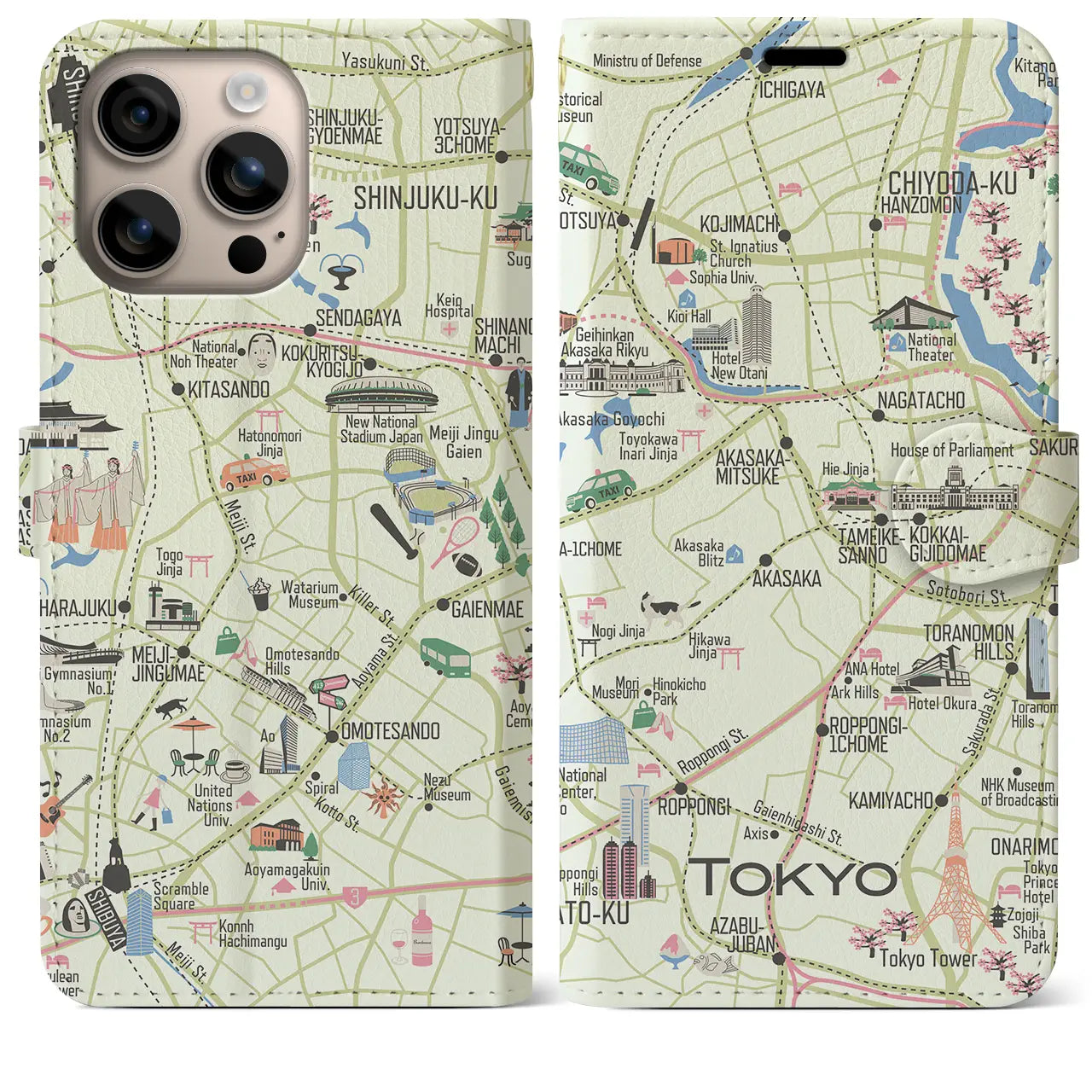 【東京都心西部】イラストマップiPhoneケース(手帳タイプ)
