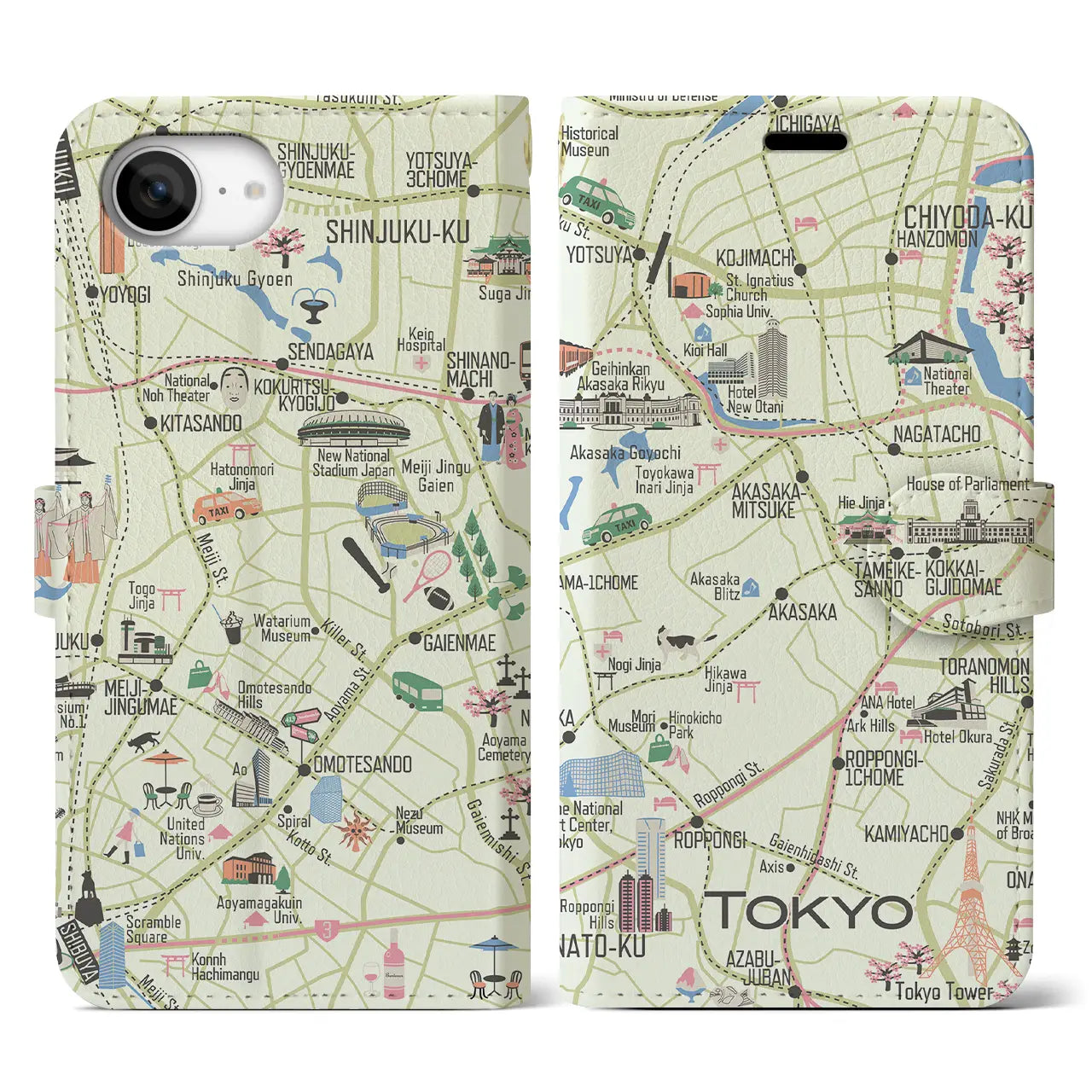 【東京都心西部】イラストマップiPhoneケース(手帳タイプ)