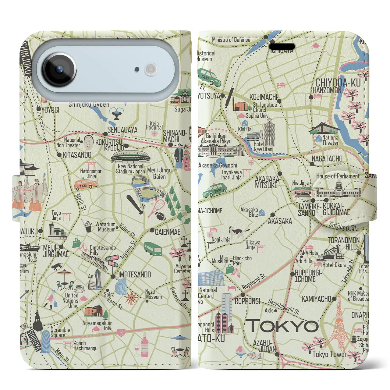 【東京都心西部】イラストマップiPhoneケース(手帳タイプ)