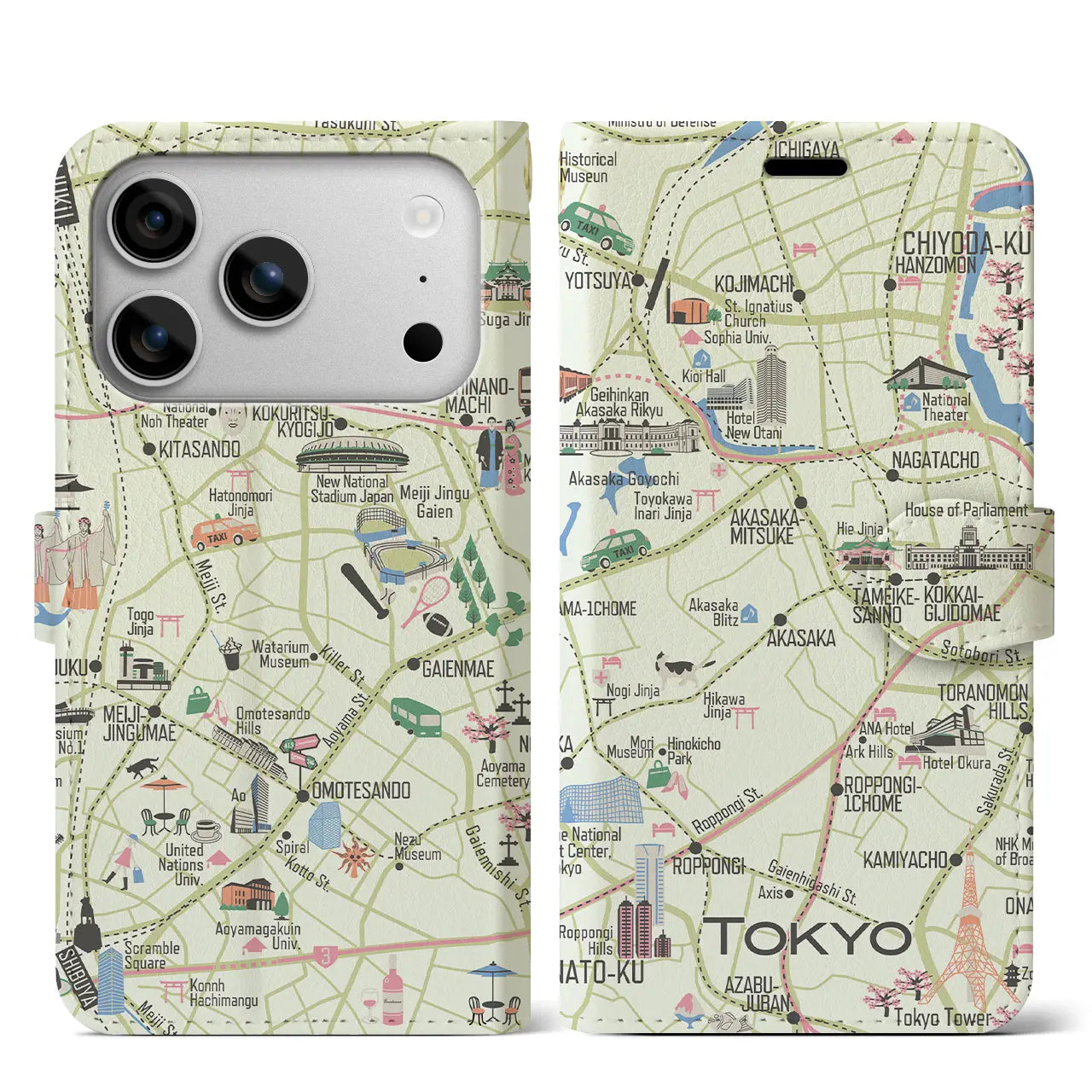 【東京都心西部】イラストマップiPhoneケース(手帳タイプ)