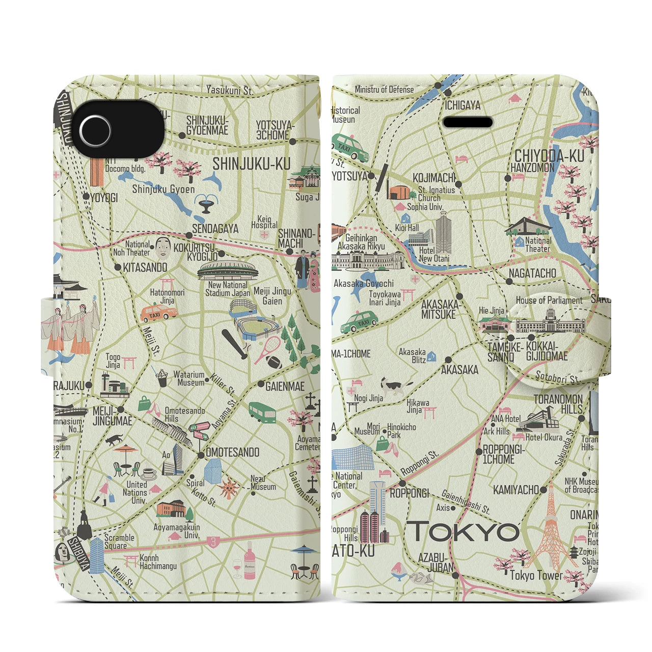 【東京都心西部】イラストマップiPhoneケース(手帳タイプ)