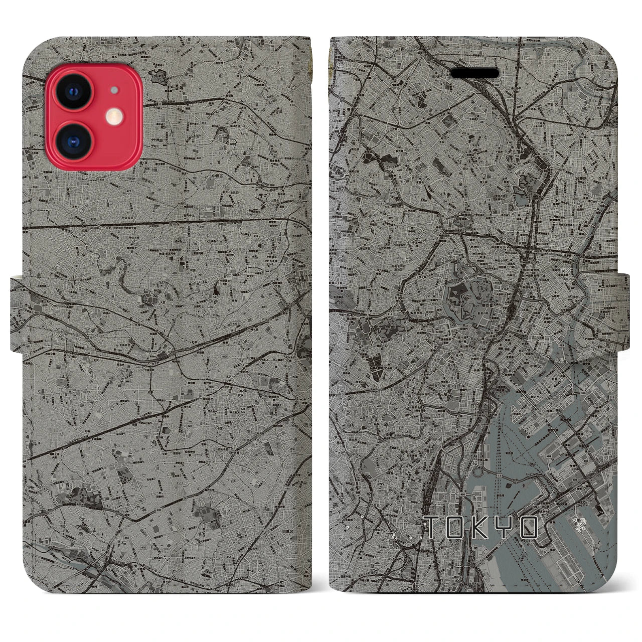 【東京2(東京都)】地図柄iPhoneケース(手帳タイプ)モノトーン・iPhone 11 用