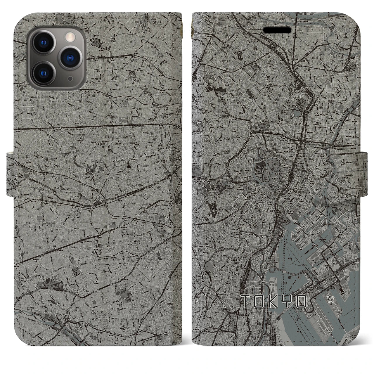 【東京2(東京都)】地図柄iPhoneケース(手帳タイプ)モノトーン・iPhone 11 Pro Max 用