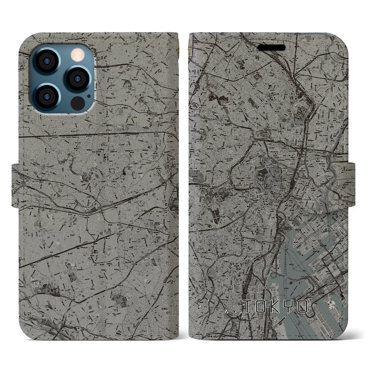 【東京2(東京都)】地図柄iPhoneケース(手帳タイプ)モノトーン・iPhone 12 / 12 Pro 用