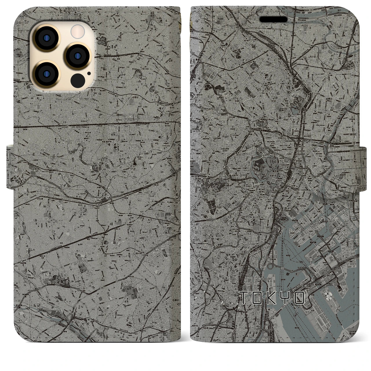 【東京2(東京都)】地図柄iPhoneケース(手帳タイプ)モノトーン・iPhone 12 Pro Max 用