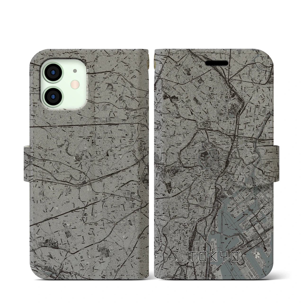 【東京2(東京都)】地図柄iPhoneケース(手帳タイプ)モノトーン・iPhone 12 mini 用