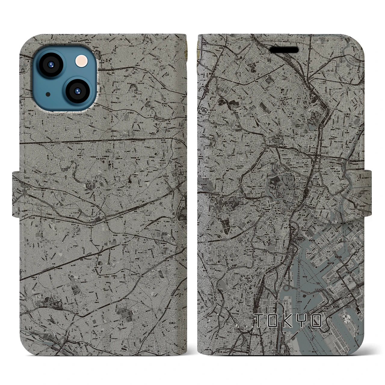 【東京2(東京都)】地図柄iPhoneケース(手帳タイプ)モノトーン・iPhone 13 用