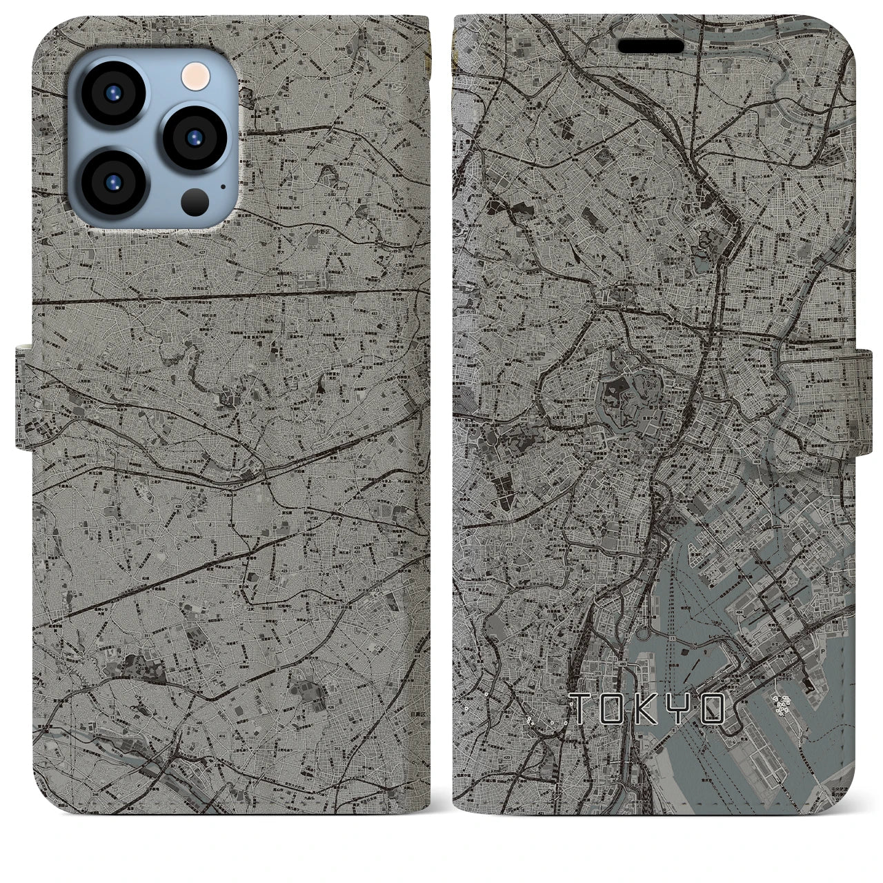 【東京2(東京都)】地図柄iPhoneケース(手帳タイプ)モノトーン・iPhone 13 Pro Max 用
