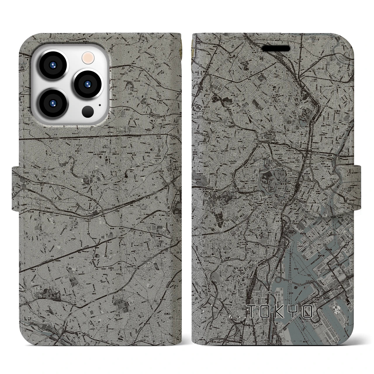 【東京2(東京都)】地図柄iPhoneケース(手帳タイプ)モノトーン・iPhone 13 Pro 用