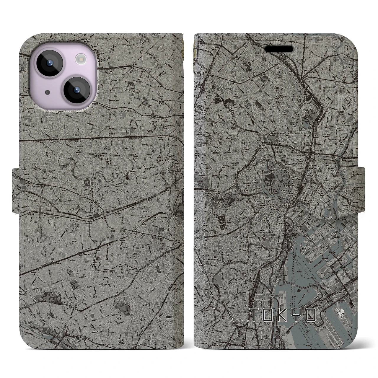【東京2(東京都)】地図柄iPhoneケース(手帳タイプ)モノトーン・iPhone 14 用