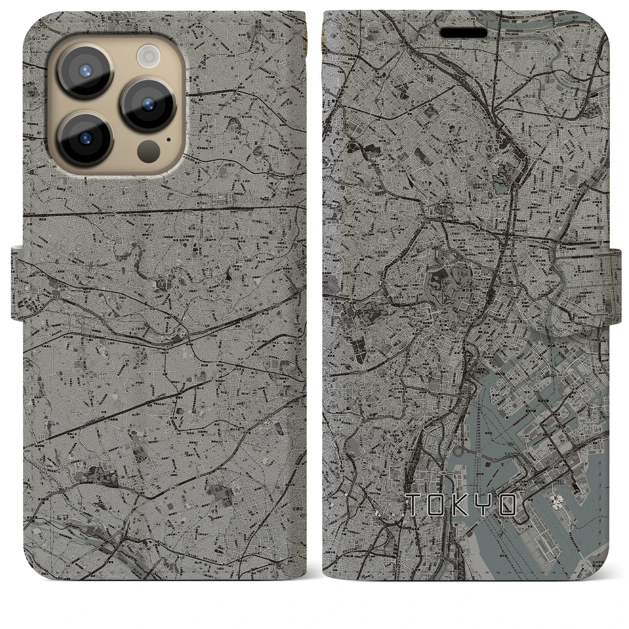 【東京2(東京都)】地図柄iPhoneケース(手帳タイプ)モノトーン・iPhone 14 Pro Max 用