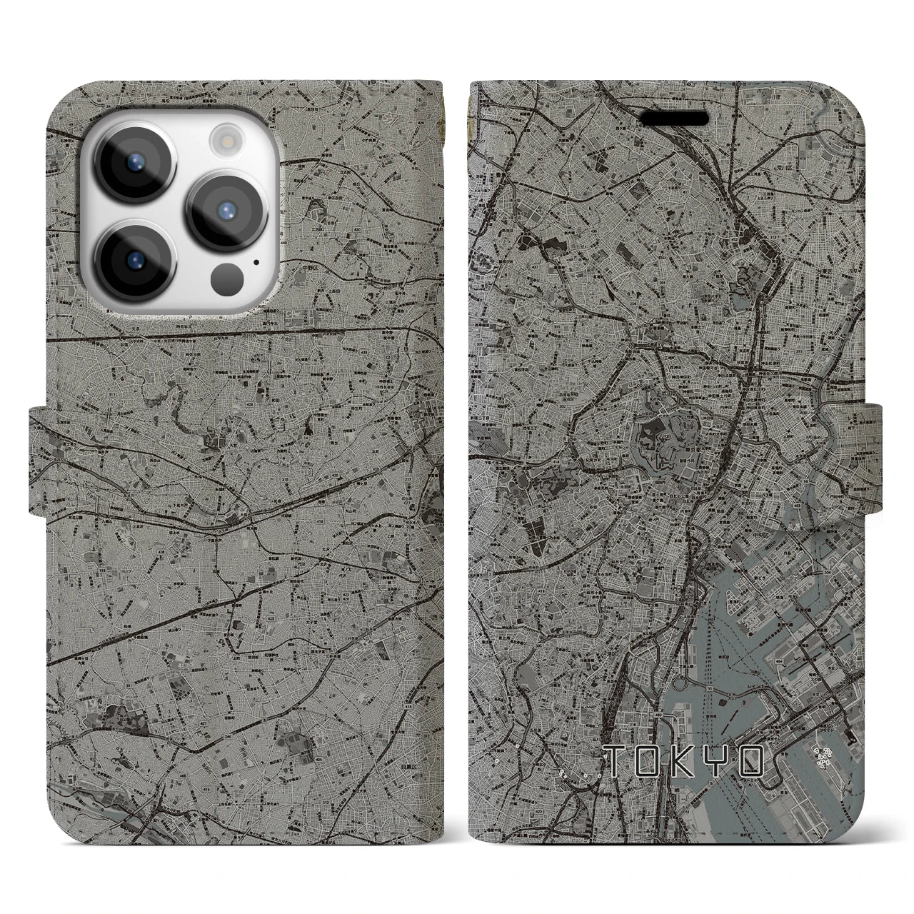 【東京2(東京都)】地図柄iPhoneケース(手帳タイプ)モノトーン・iPhone 14 Pro 用