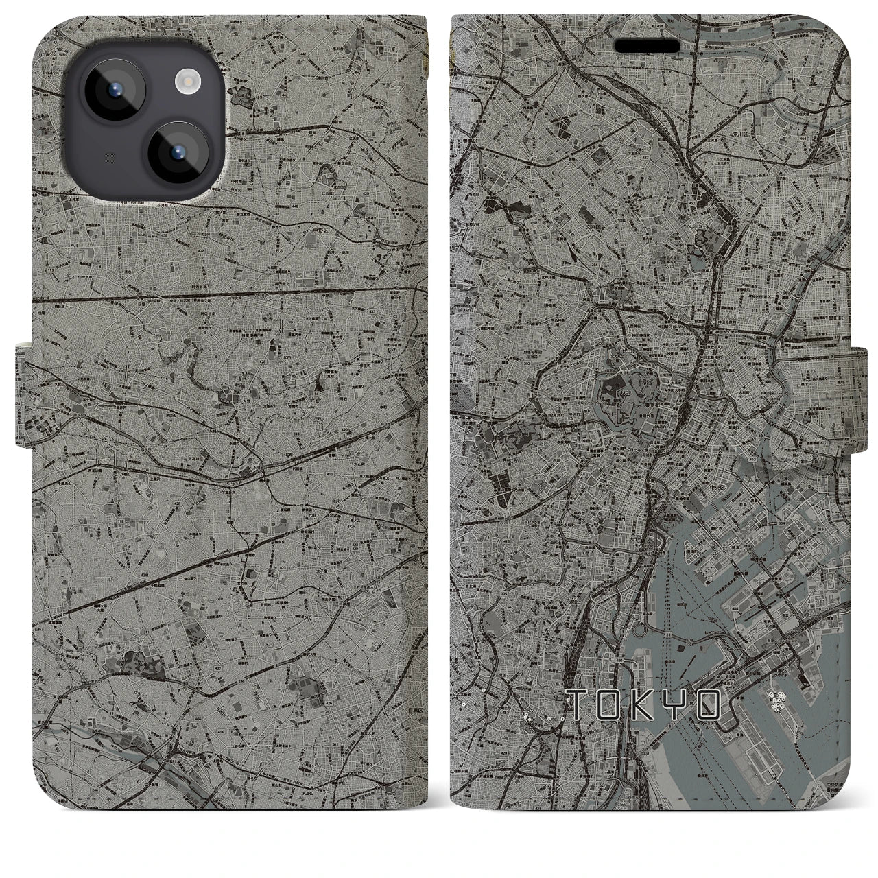 【東京2(東京都)】地図柄iPhoneケース(手帳タイプ)モノトーン・iPhone 14 Plus 用