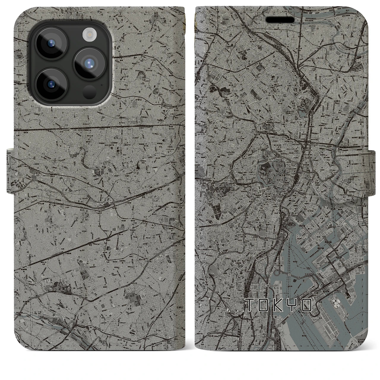 【東京2(東京都)】地図柄iPhoneケース(手帳タイプ)モノトーン・iPhone 15 Pro Max 用