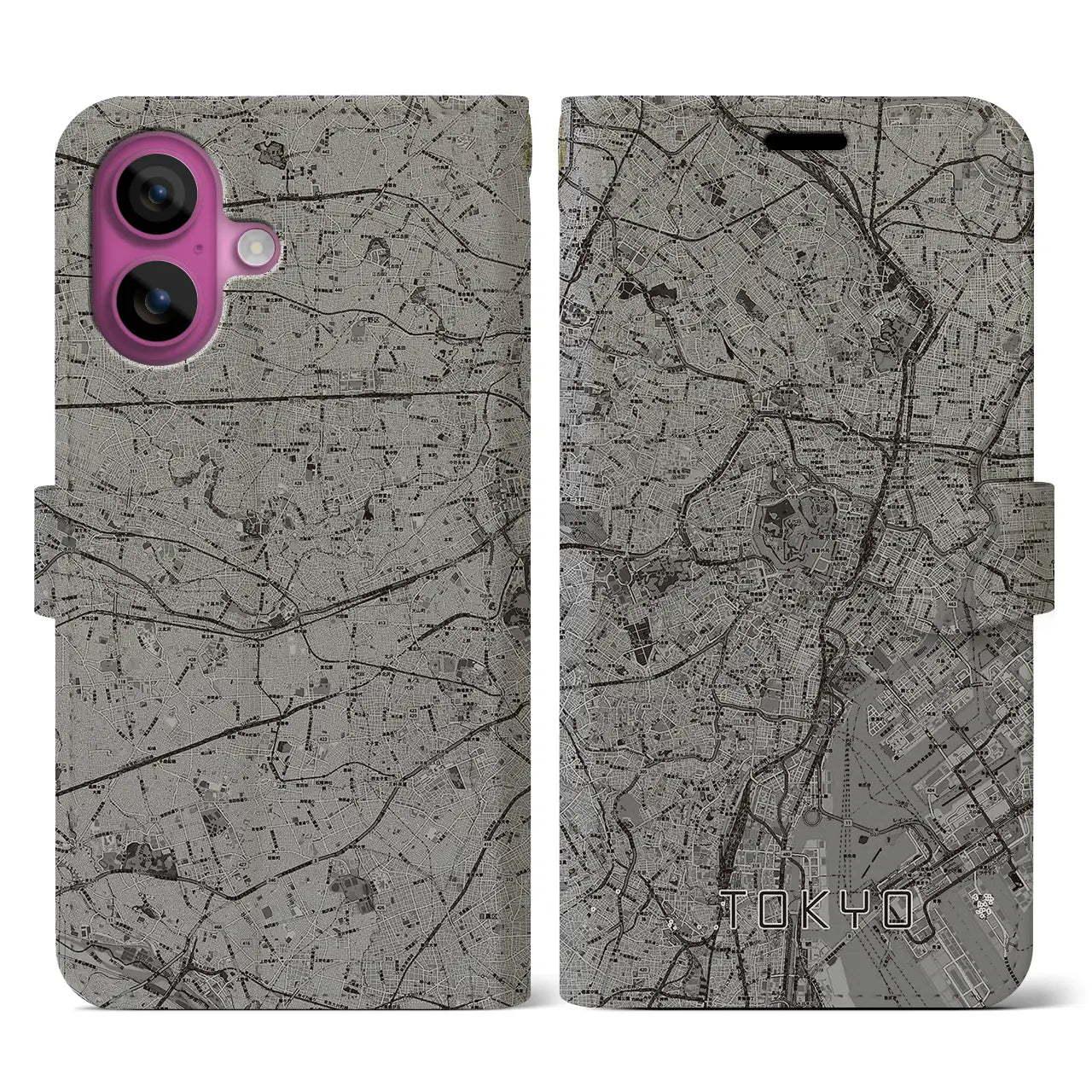 【東京2(東京都)】地図柄iPhoneケース(手帳タイプ)モノトーン・iPhone 16 Pro 用