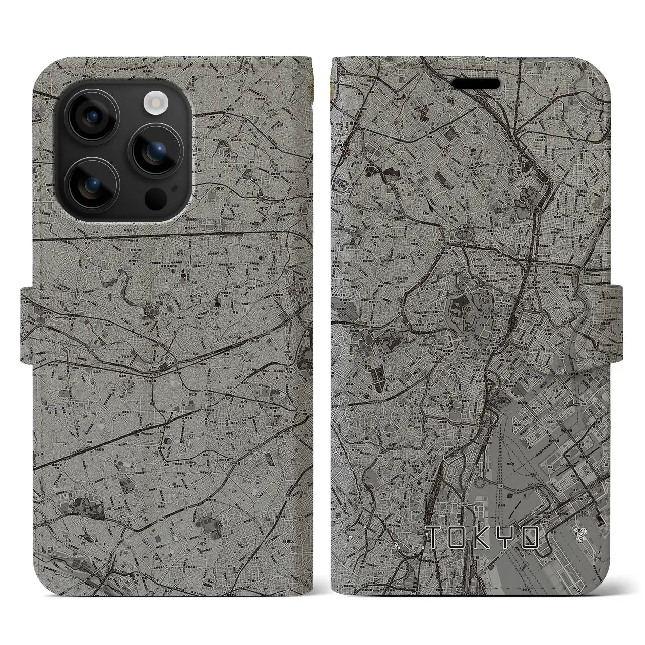 【東京2(東京都)】地図柄iPhoneケース(手帳タイプ)モノトーン・iPhone 16 用