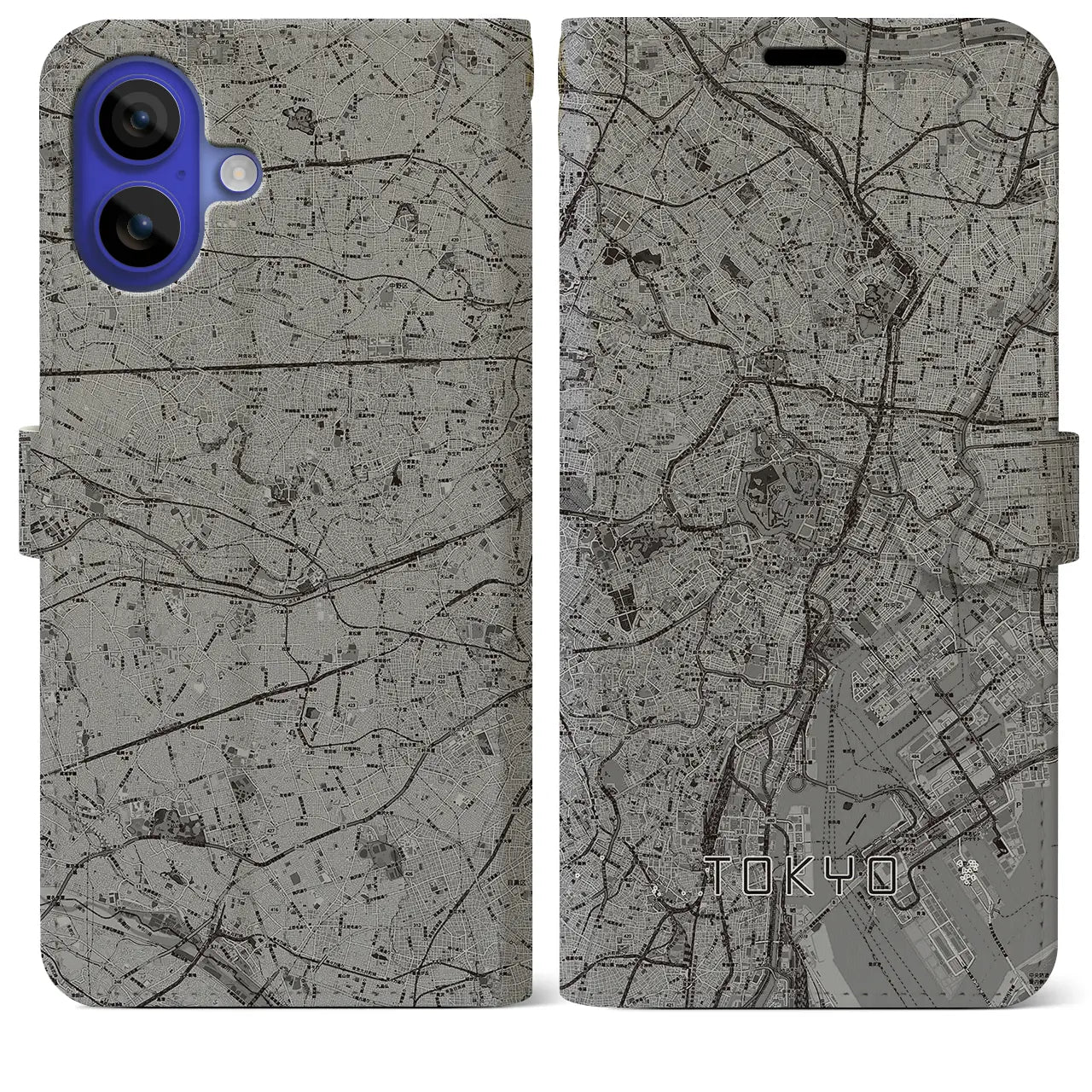 【東京2(東京都)】地図柄iPhoneケース(手帳タイプ)モノトーン・iPhone 16 Pro Max 用