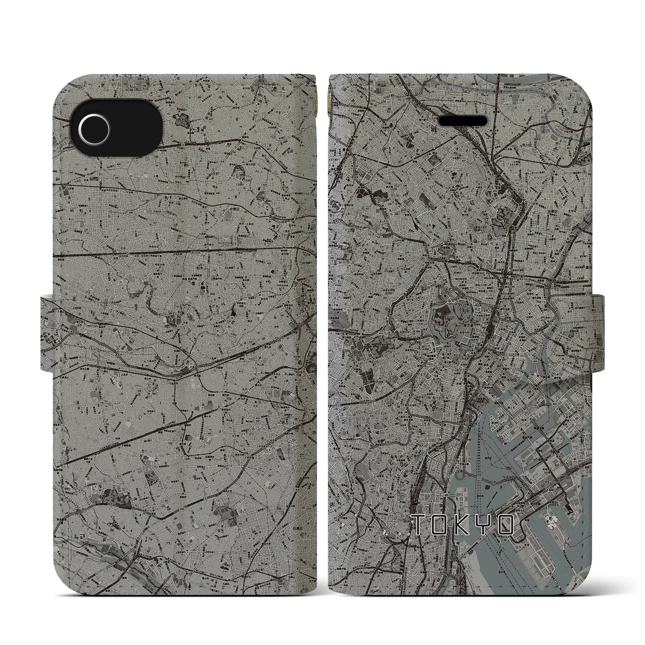 【東京2(東京都)】地図柄iPhoneケース(手帳タイプ)モノトーン・iPhone SE(第3 / 第2世代) / 8 / 7 / 6s / 6 用