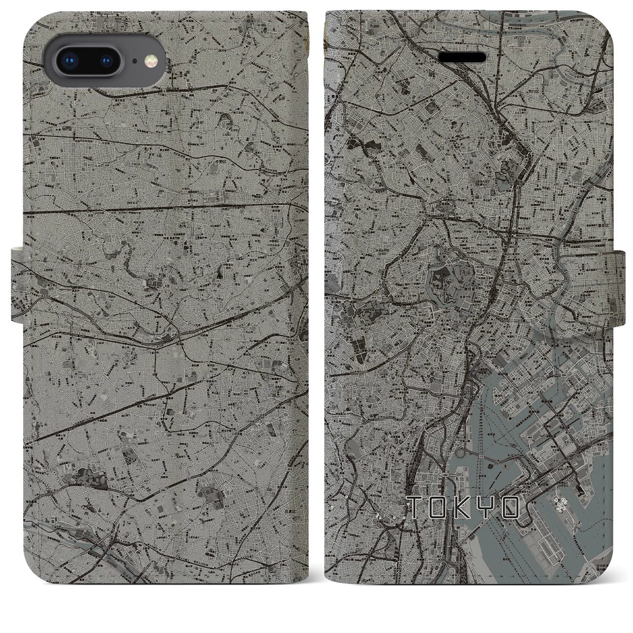 【東京2(東京都)】地図柄iPhoneケース(手帳タイプ)モノトーン・iPhone 8Plus /7Plus / 6sPlus / 6Plus 用