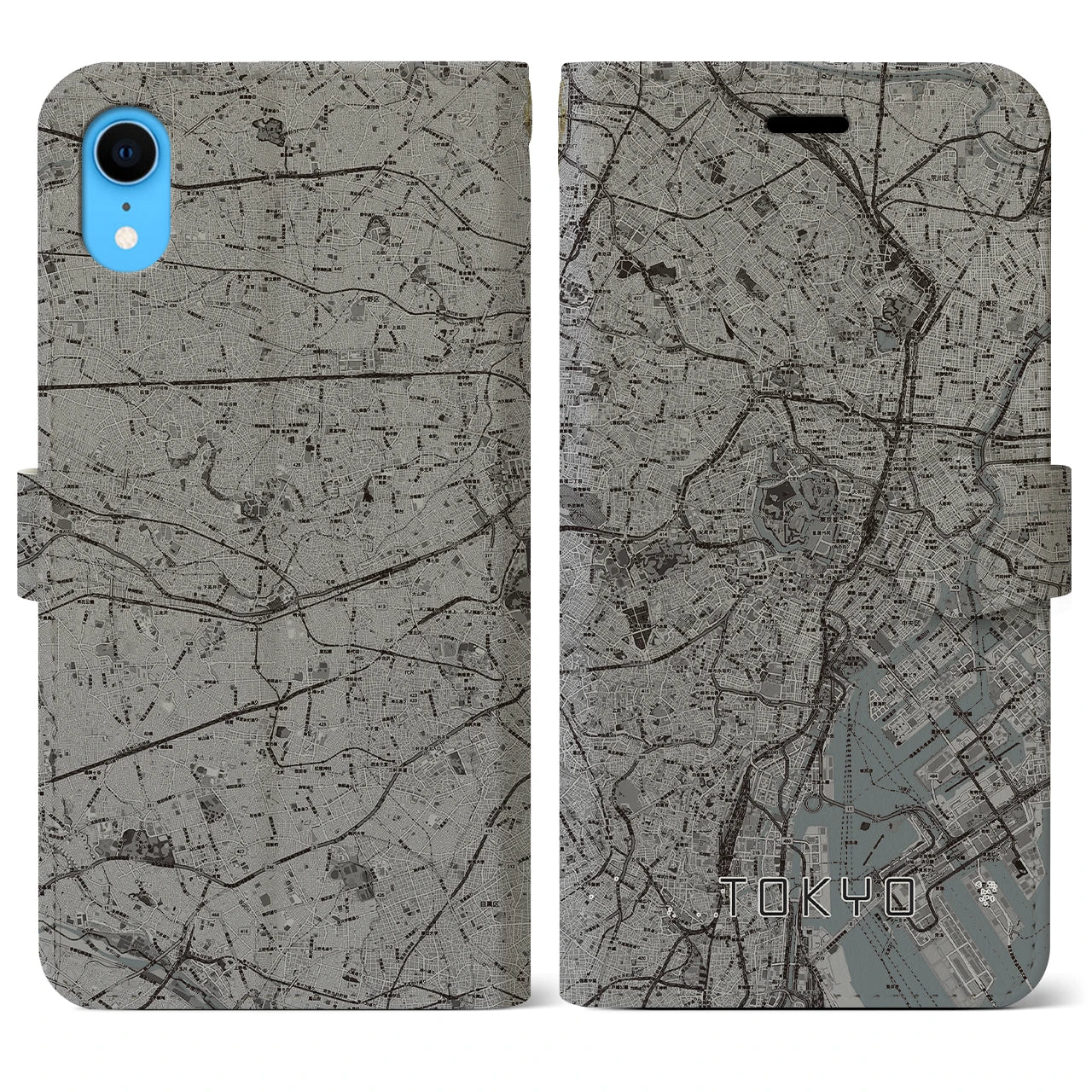 【東京2(東京都)】地図柄iPhoneケース(手帳タイプ)モノトーン・iPhone XR 用