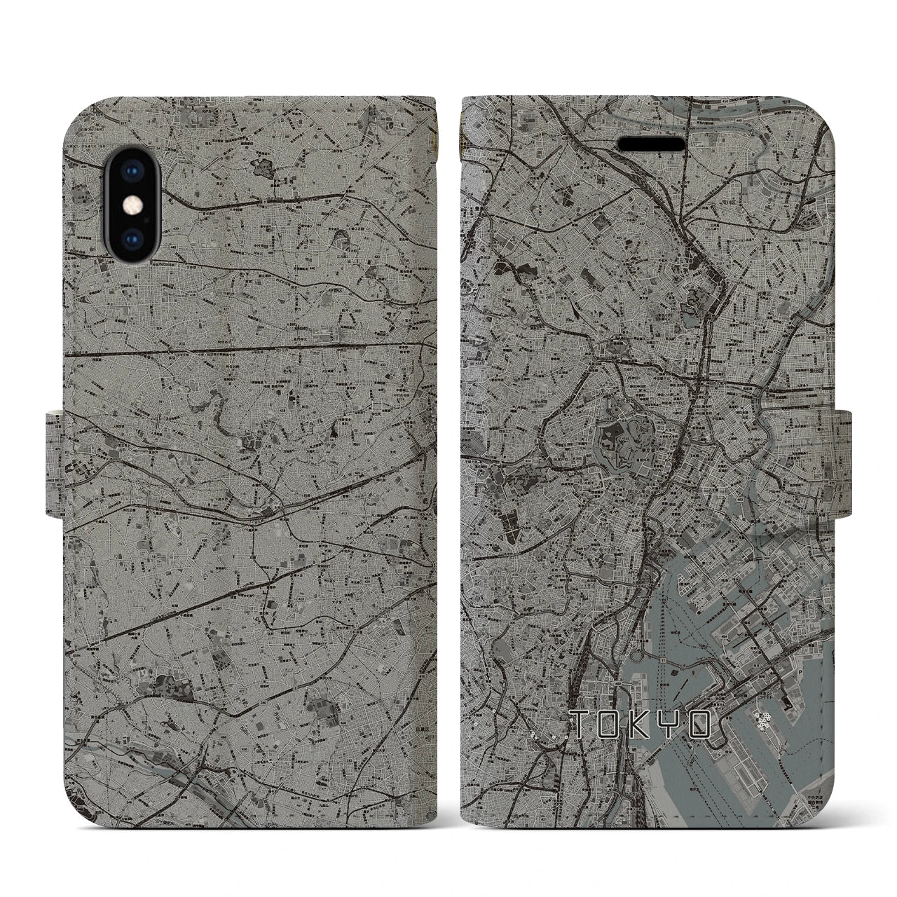 【東京2(東京都)】地図柄iPhoneケース(手帳タイプ)モノトーン・iPhone XS / X 用