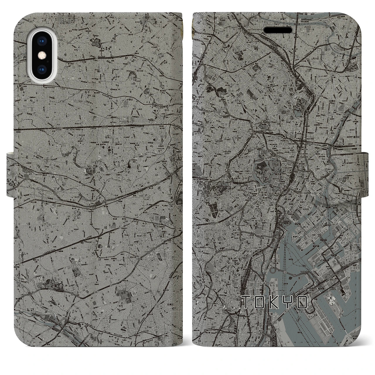 【東京2(東京都)】地図柄iPhoneケース(手帳タイプ)モノトーン・iPhone XS Max 用