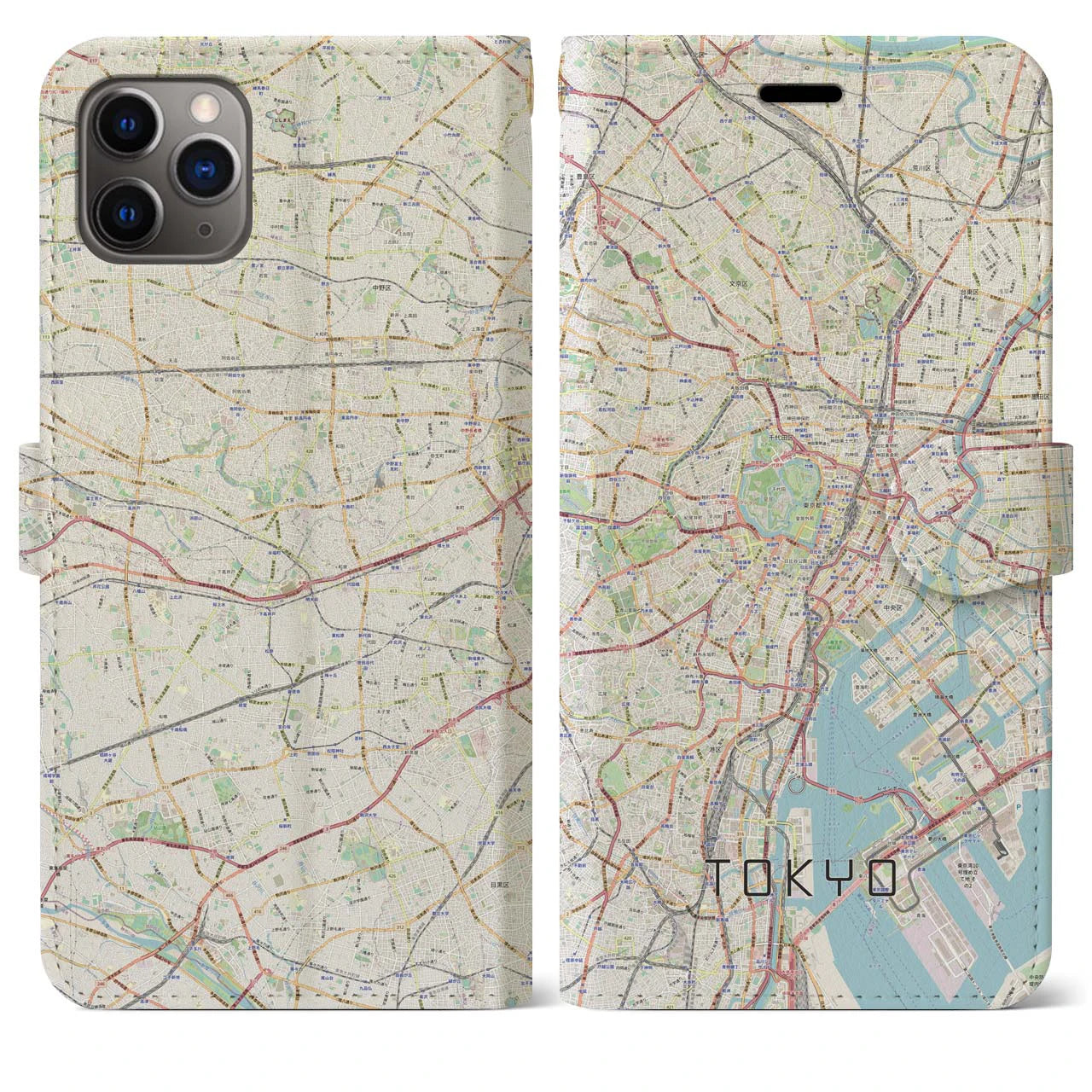 【東京2(東京都)】地図柄iPhoneケース(手帳タイプ)ナチュラル・iPhone 11 Pro Max 用
