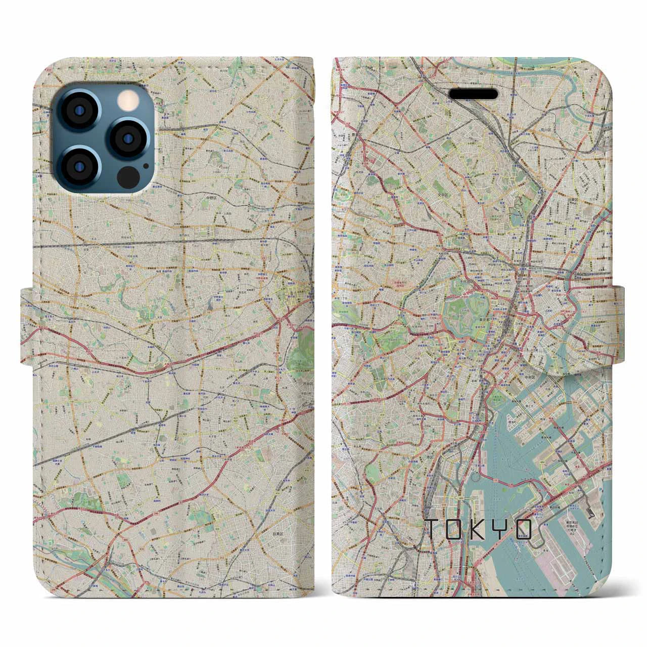 【東京2(東京都)】地図柄iPhoneケース(手帳タイプ)ナチュラル・iPhone 12 / 12 Pro 用
