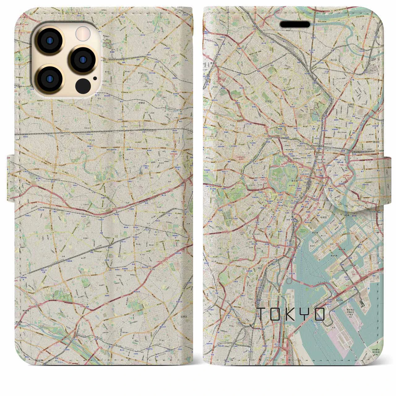 【東京2(東京都)】地図柄iPhoneケース(手帳タイプ)ナチュラル・iPhone 12 Pro Max 用