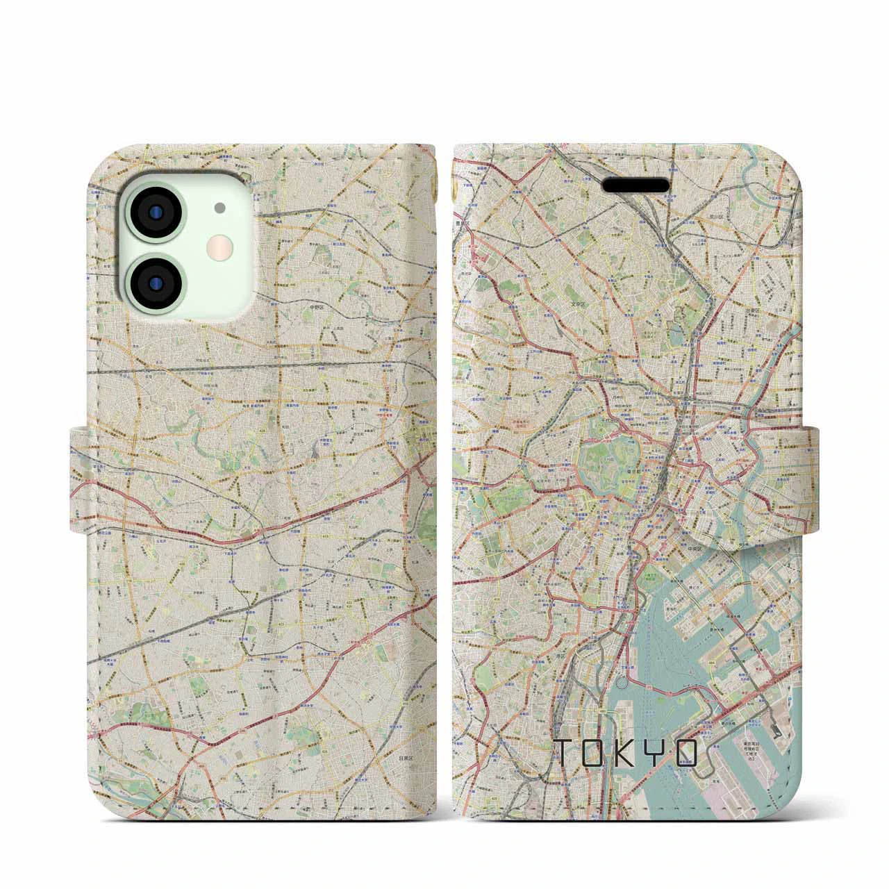 【東京2(東京都)】地図柄iPhoneケース(手帳タイプ)ナチュラル・iPhone 12 mini 用