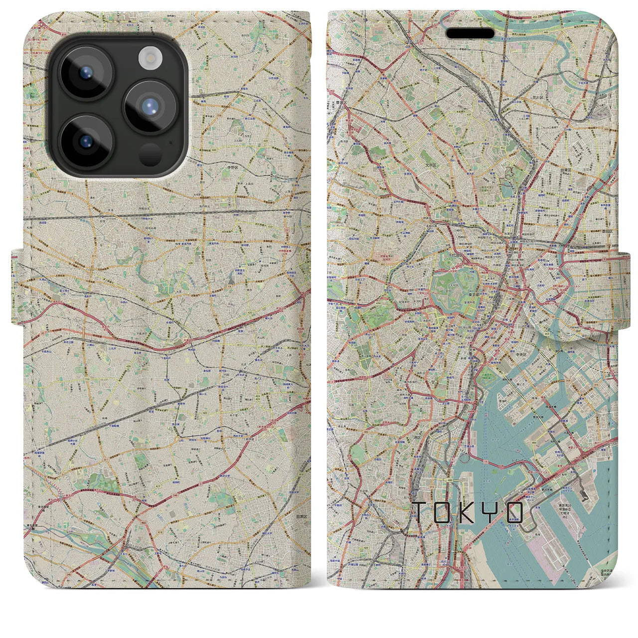 【東京2(東京都)】地図柄iPhoneケース(手帳タイプ)ナチュラル・iPhone 15 Pro Max 用